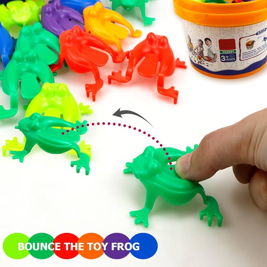 Lnq luniqi pcs jumping frog toy finger pressing funny bouncing frog toys with a bucket for kids fun party favors goody bag fillersmixed color toys games