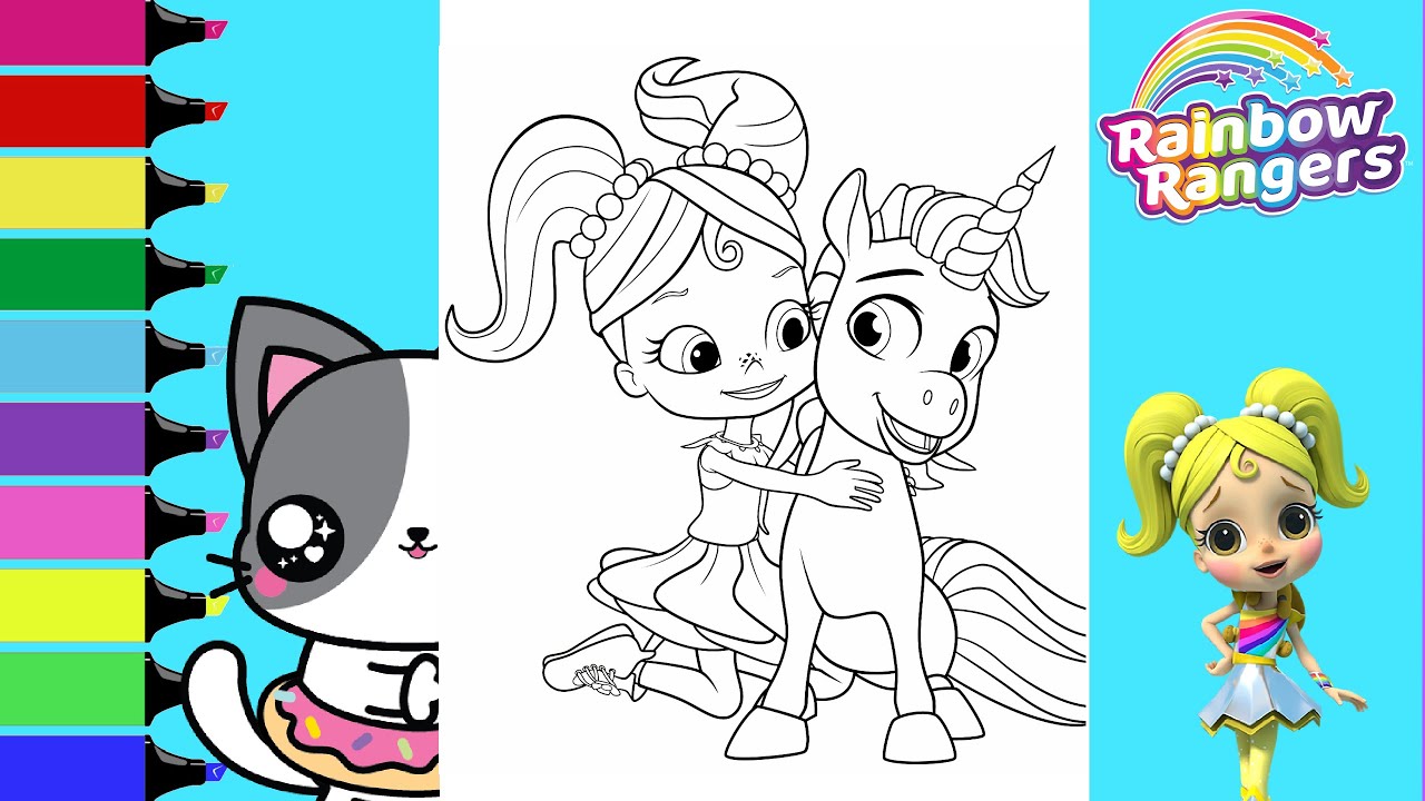 Coloring rainbow rangers anna banana and floof the unicorn coloring book pages sprinkled donuts jr