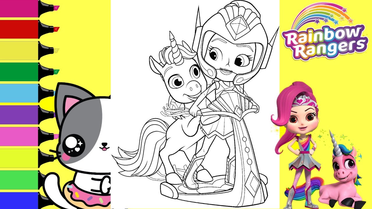 Coloring rainbow rangers rosie redd and floof coloring book page sprinkled donuts jr