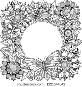 Floral nature frame doodle style ornate stock vector royalty free