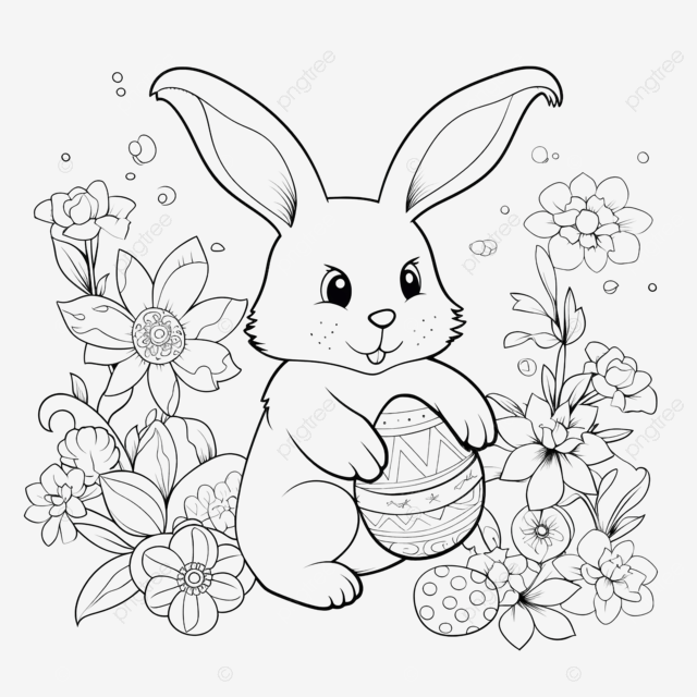 Lindo conejito con huevos y flor para el libro de colorear de pascua o pãgina para colorear png dibujos lindo conejo conejito lindo libro de color png imagen para dcarga gratuita