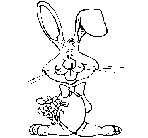 Dibujo de conejo con ramo de flores para colorear