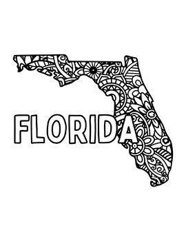 Florida coloring pages state name shape floral mandala by fresh hobby