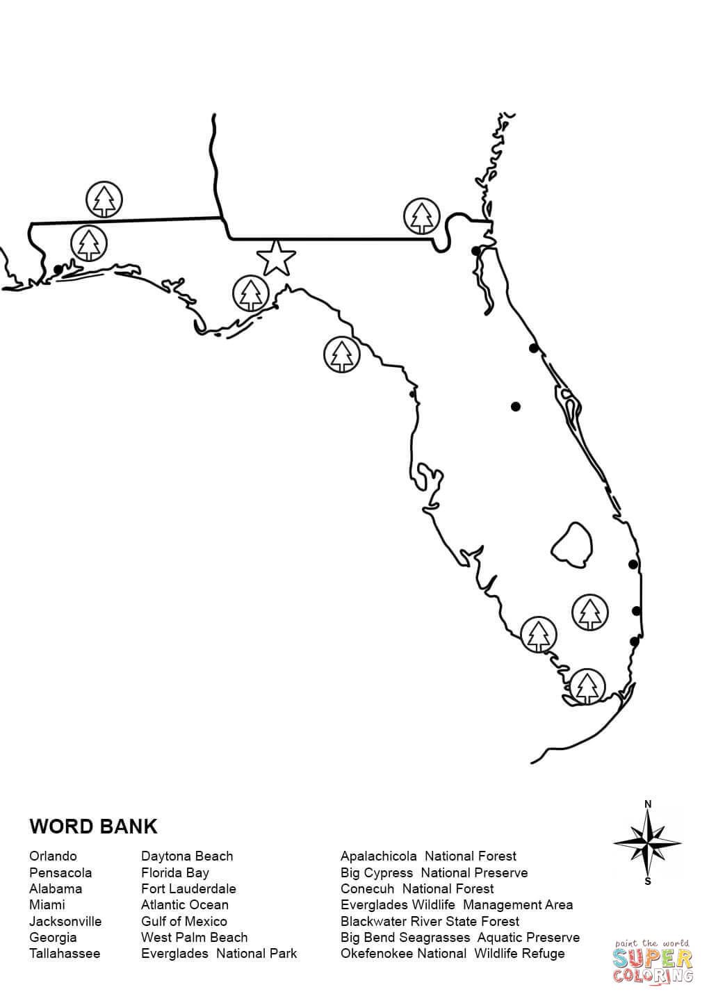 Florida map worksheet super coloring map of florida map worksheets flag coloring pages