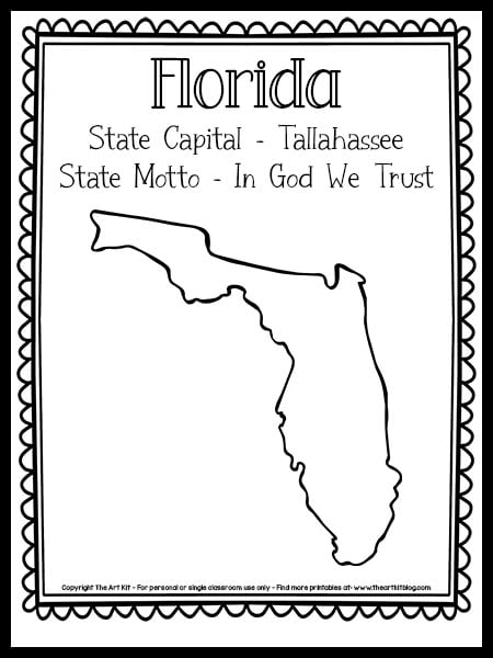 Florida state outline coloring page free printable â the art kit