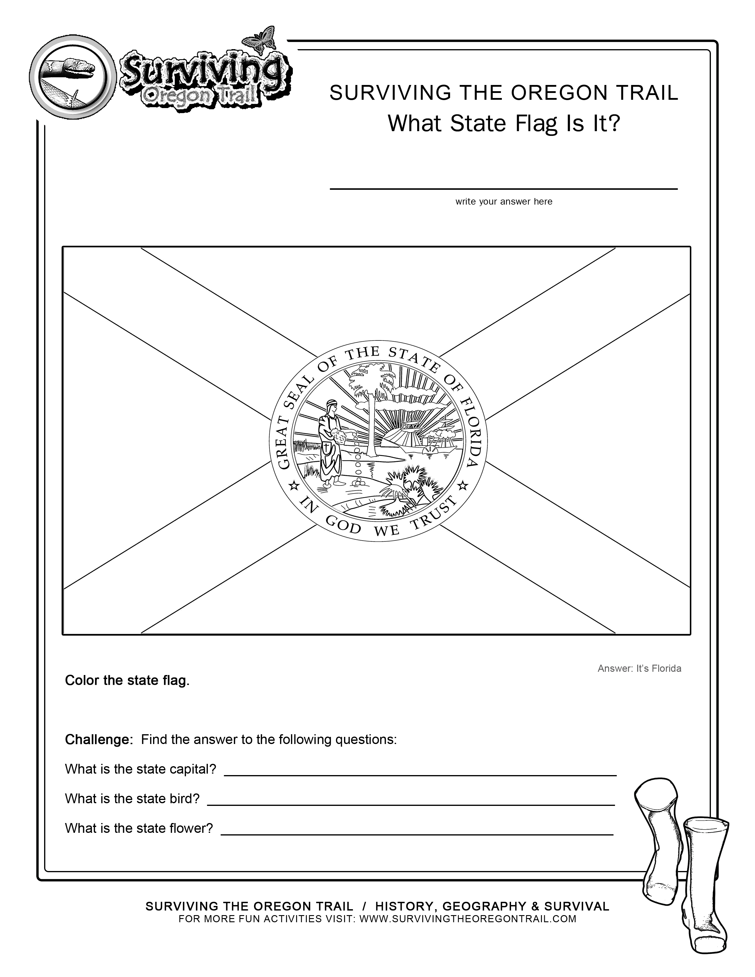 Coloring page state flag florida printable worksheet