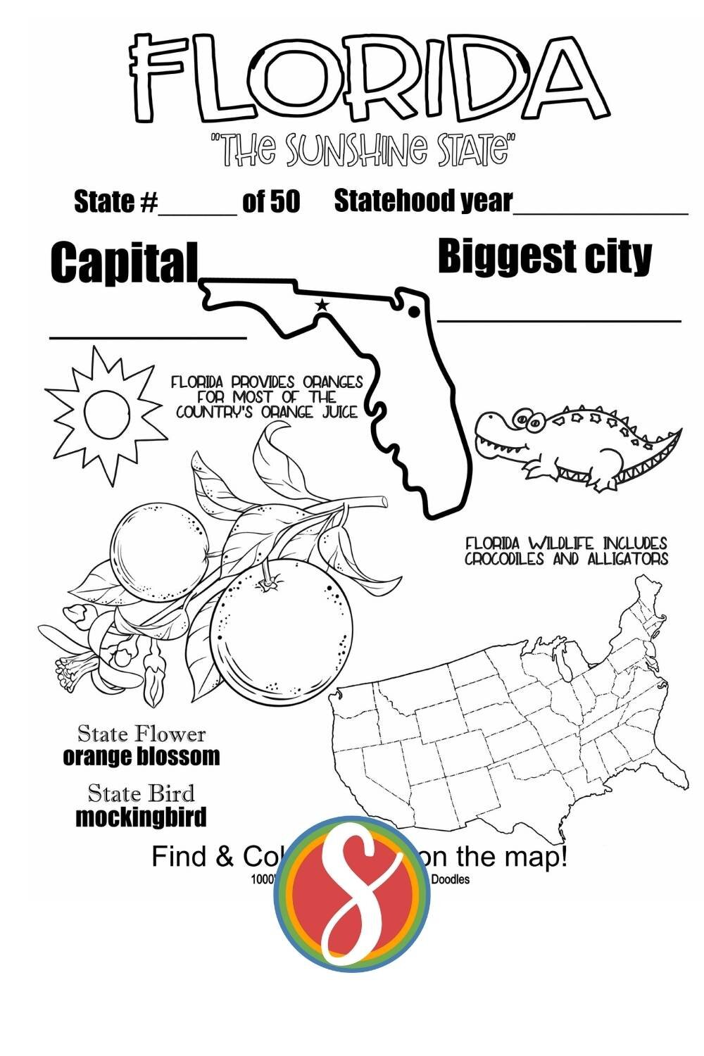 Free florida coloring pages â stevie doodles