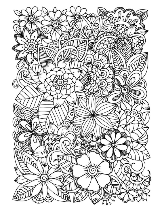 Flower coloring pages flowers adult coloring pages digital coloring pages printable pdf download