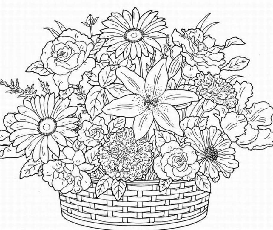 Flower basket flower coloring pages free adult coloring pages free coloring pages