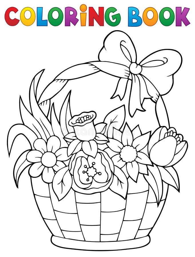 Coloring book flower basket theme stock vector