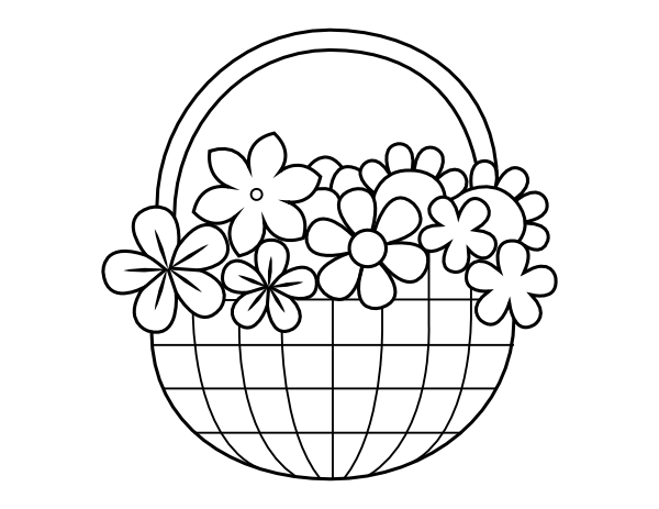 Printable spring flower basket coloring page