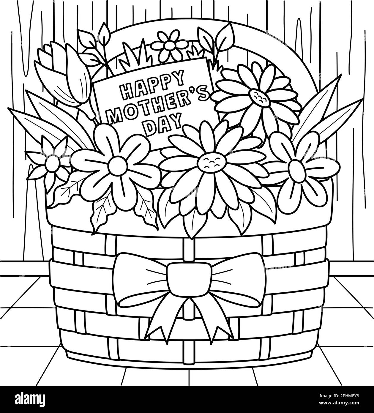 Happy mothers day flower basket coloring page stock vector image art