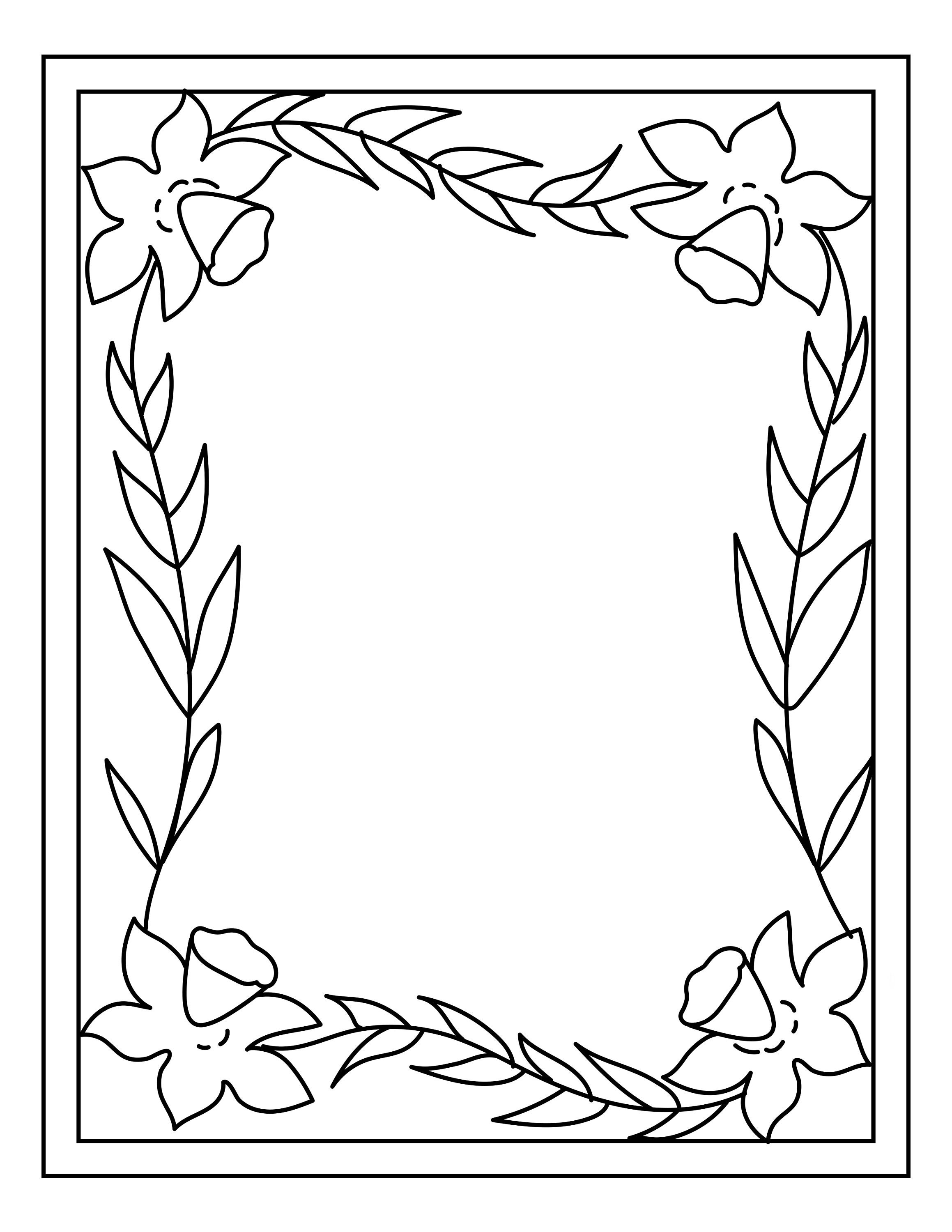 Printable flower border coloring pages download now