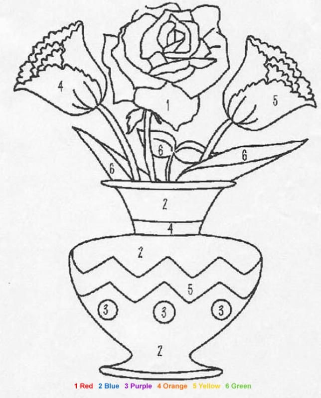 Vibrant flower color by number coloring pages