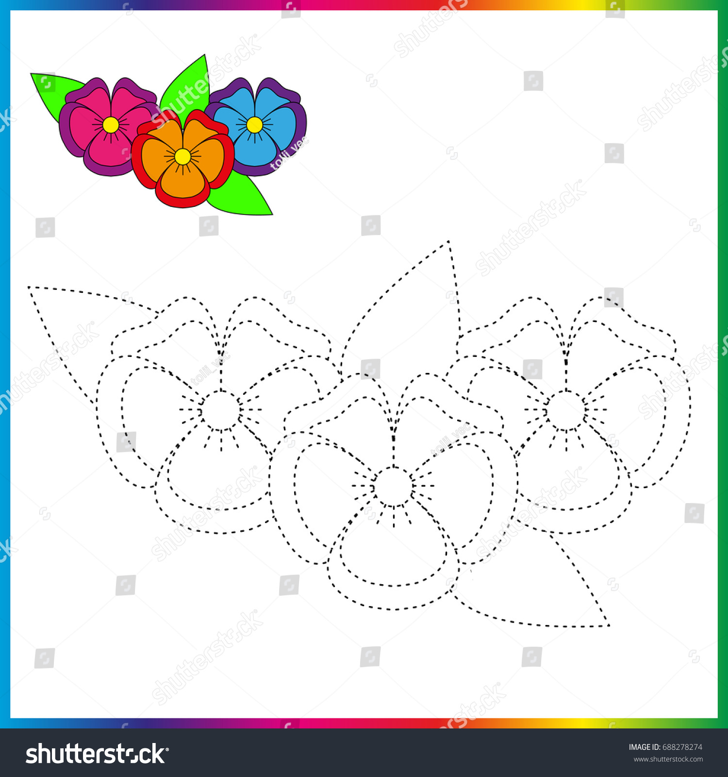 Pansies flowers connect dots coloring page stock vector royalty free