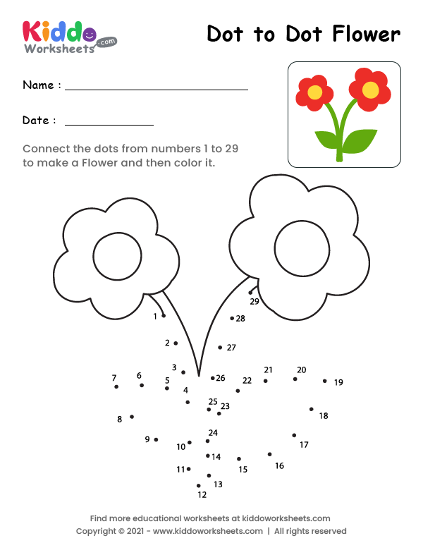 Free printable dot to dot flower worksheet