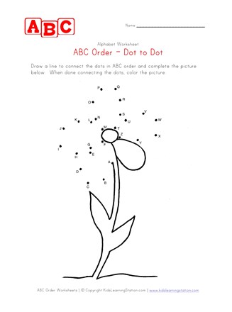 Abc dot to dot flower worksheet all kids network