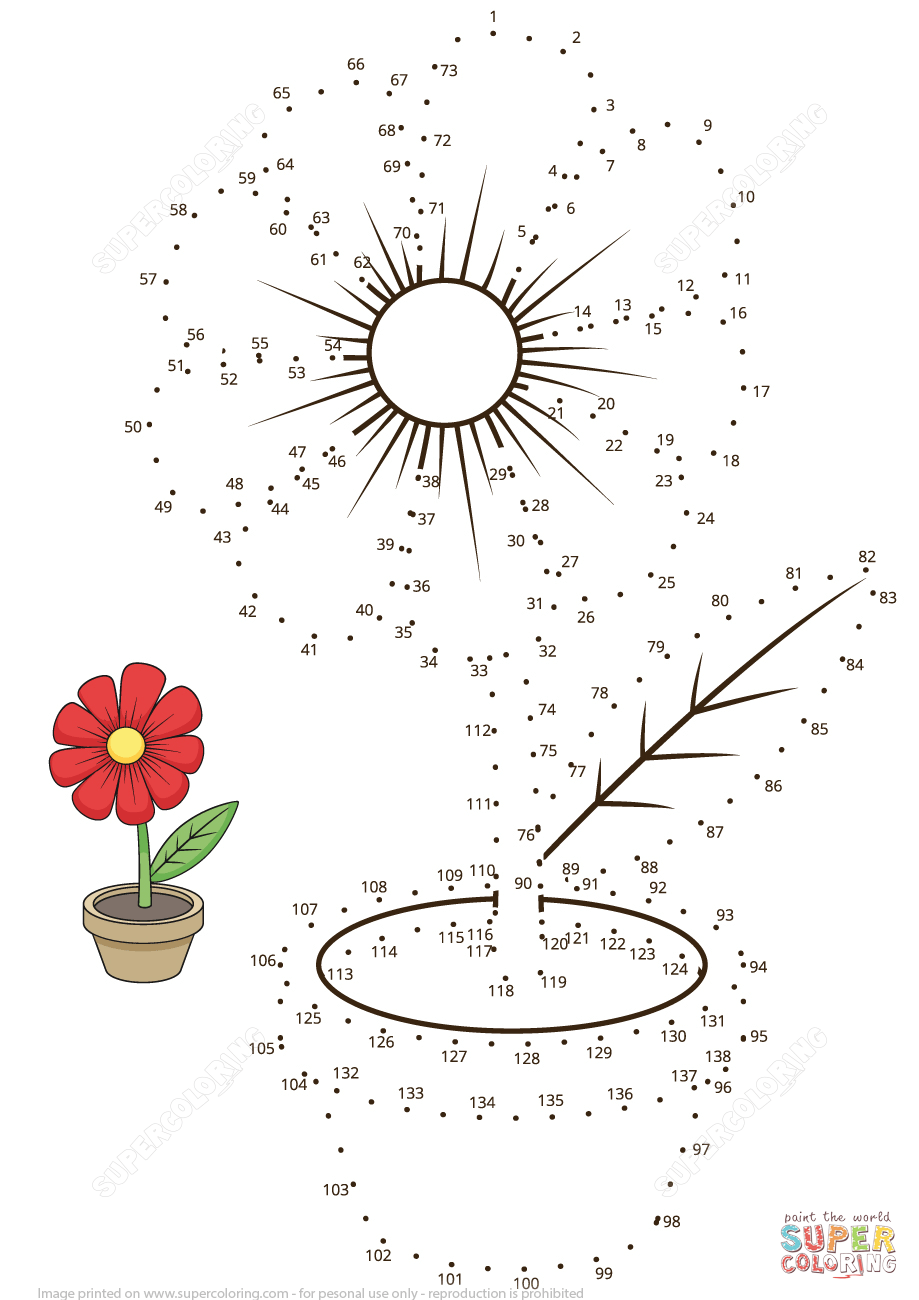 Flower pot dot to dot free printable coloring pages