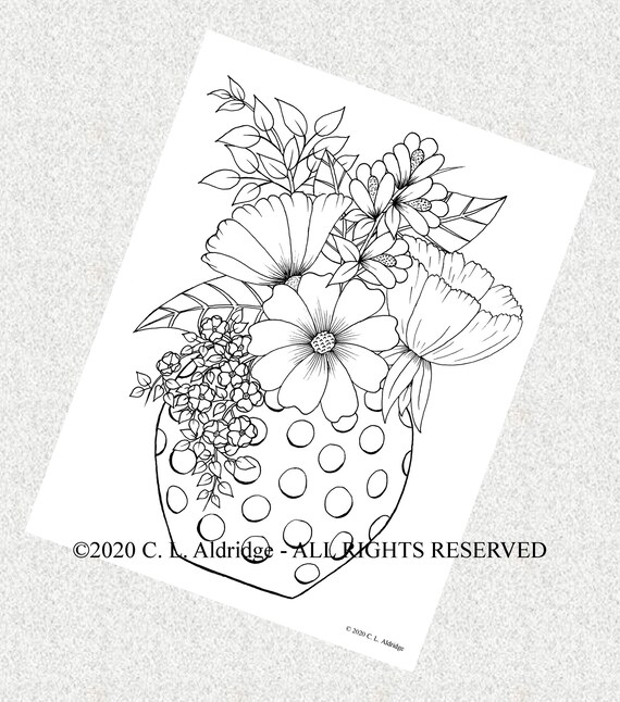 New polka dot flower vase art coloring page hand drawn original unique floral art adult coloring printable instant download pdf