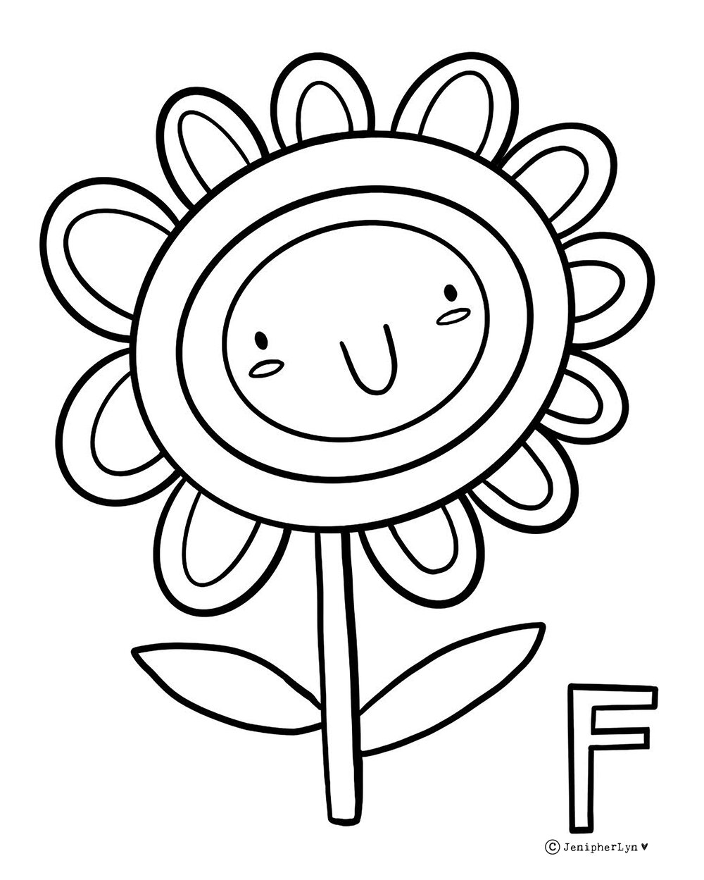 F is for flower coloring sheet â jenipher lyn nightly doodles