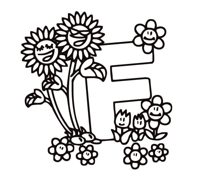 Letter f and flowers coloring page