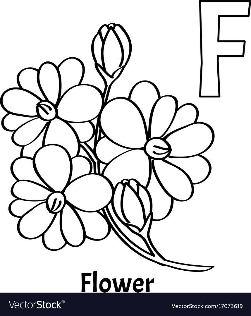 Alphabet letter f coloring page flower royalty free vector