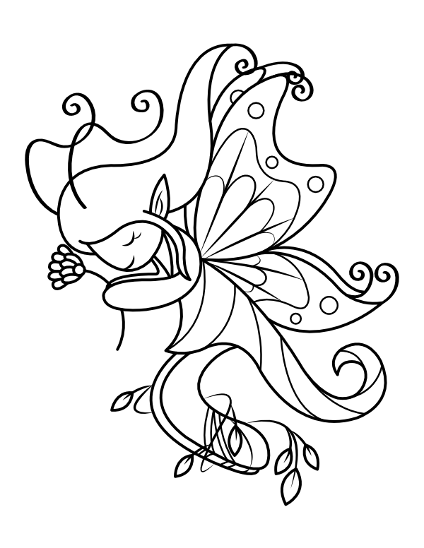 Printable fairy and flower coloring page