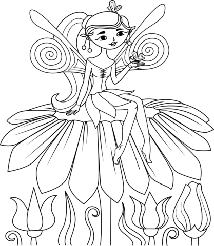 Whimsical flower fairy coloring page free printable coloring pages