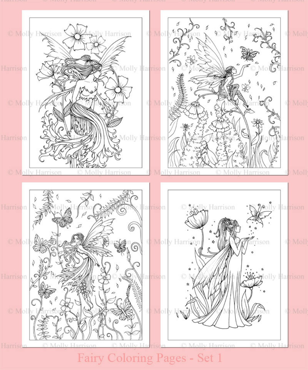 Printable flower fairies coloring pages set flower