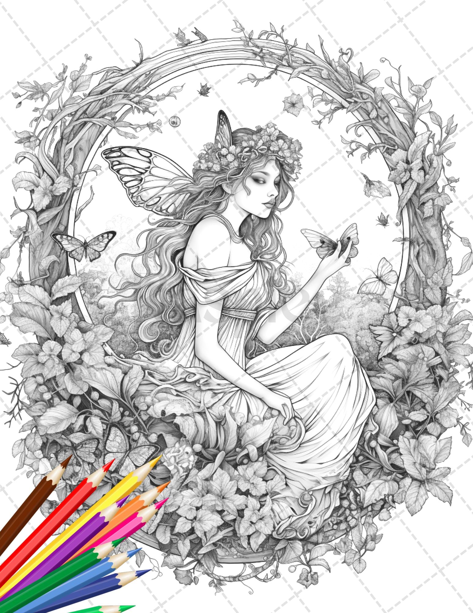 Beautiful fairies coloring page book for adults flower fairy grays â coloring