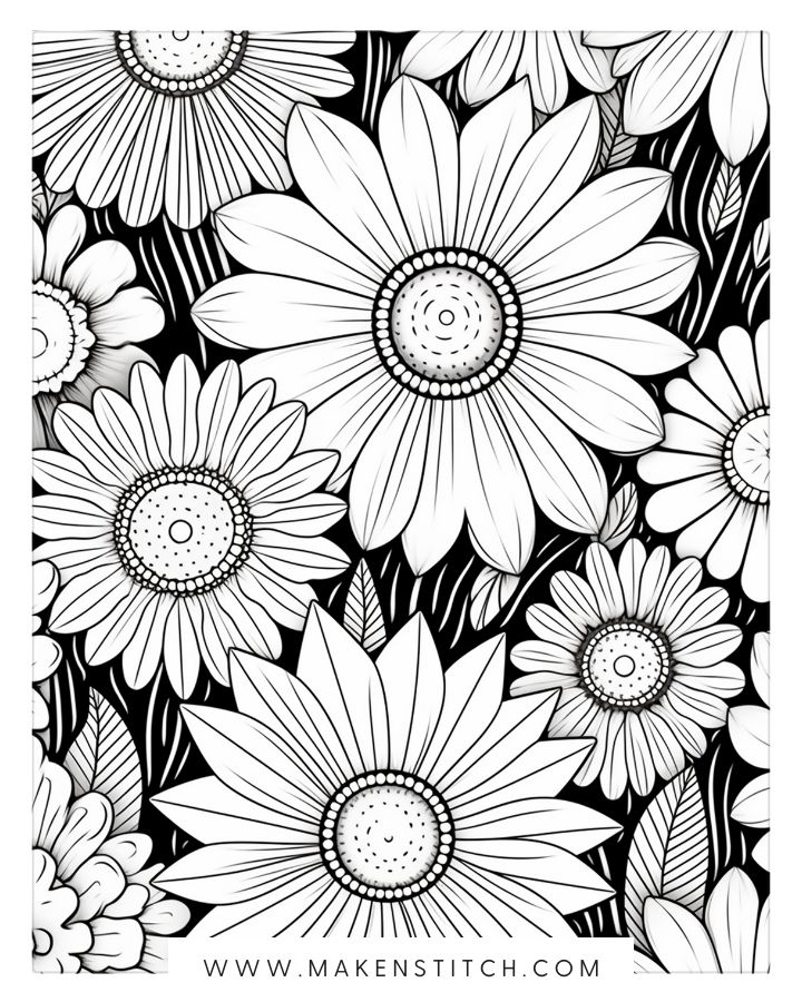 Flower coloring pages for kids and adults free printables