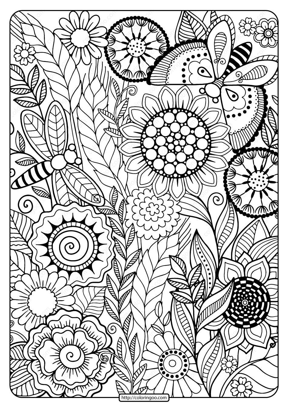 Printable summer flowers pdf coloring page