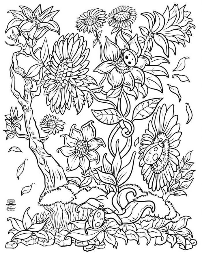 Flower coloring pages for adults pdf printable