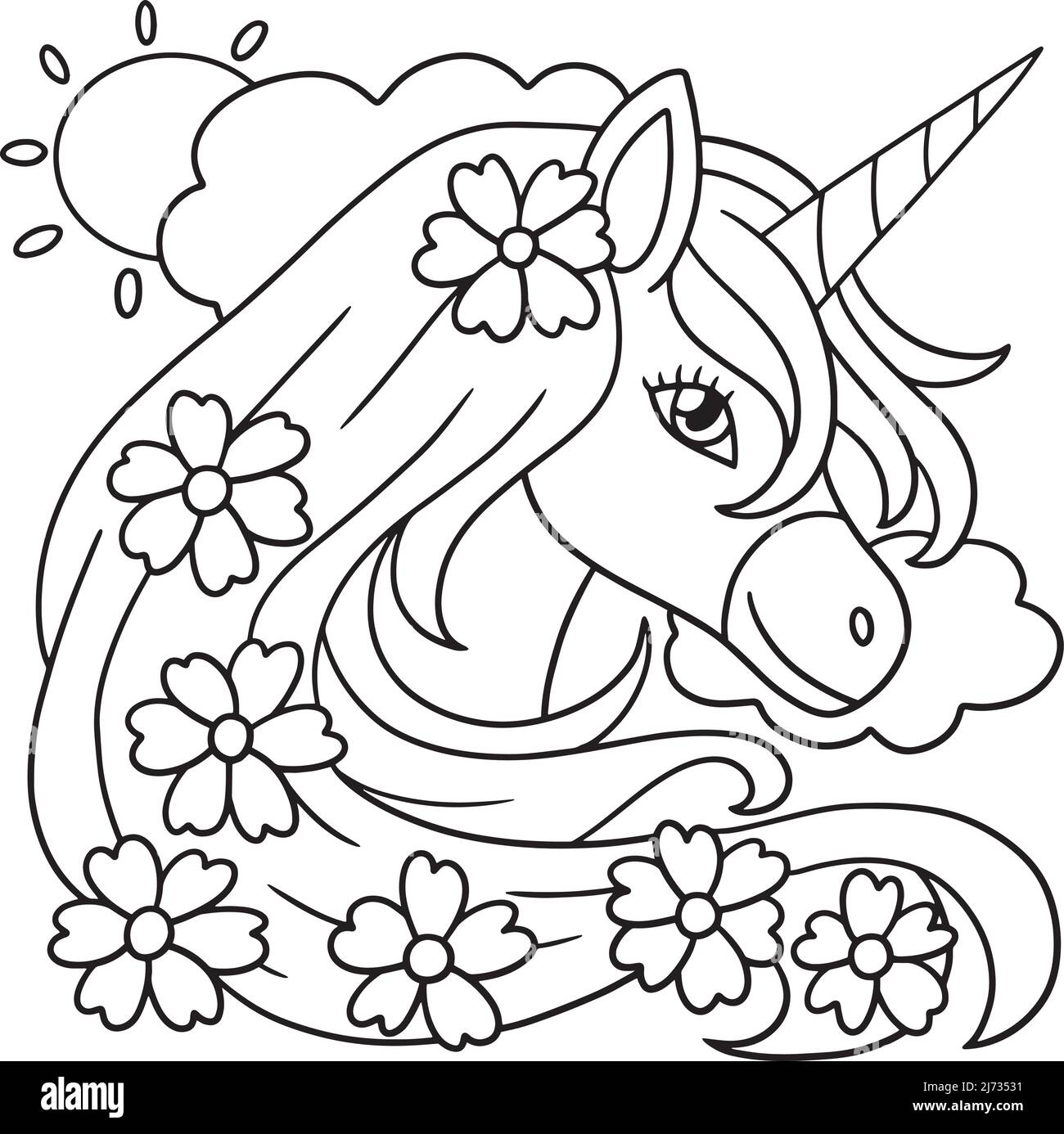 Unicorn flower coloring page for kids stock vector image art