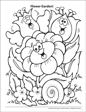 Look whats buzzing coloring page flower garden printable coloring pages