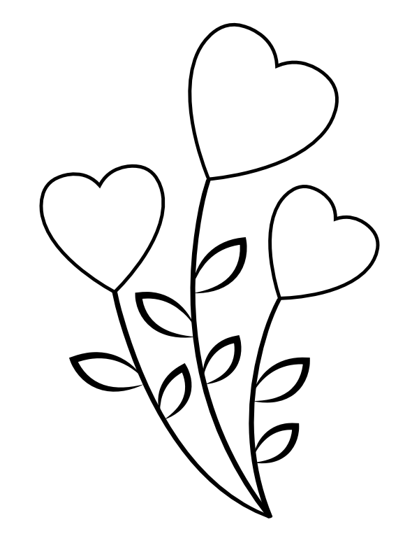 Printable simple heart flowers coloring page