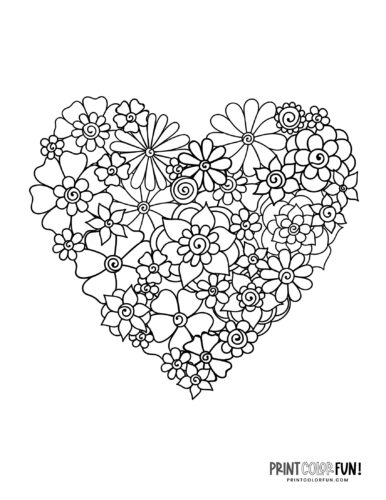 Floral heart coloring pages at