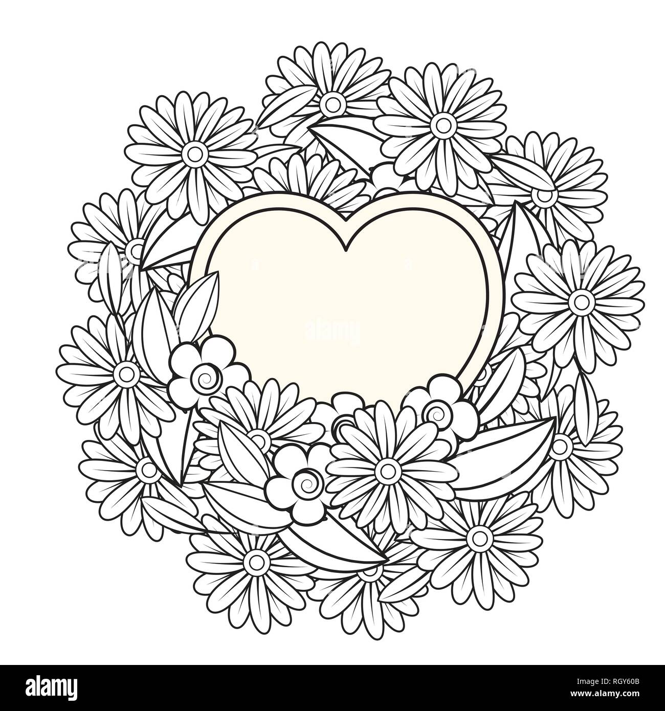 Floral heart valentines day adult coloring page vector illustration isolated on white background stock vector image art