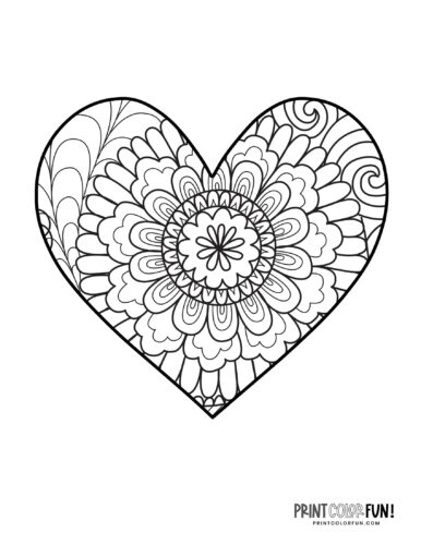 Floral heart coloring pages at