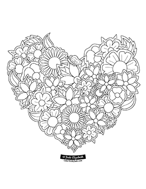 Paper flower heart coloring page