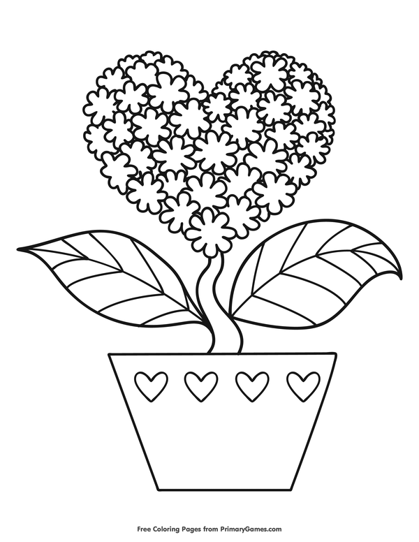 Heart shaped flower coloring page â free printable ebook valentine coloring pages printable valentines coloring pages valentines day coloring page