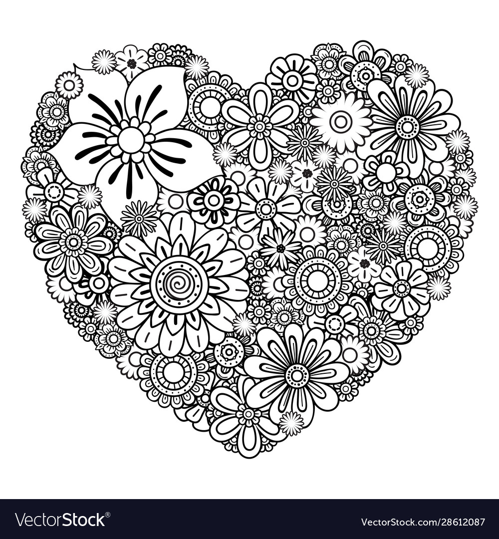 Floral heart coloring page royalty free vector image