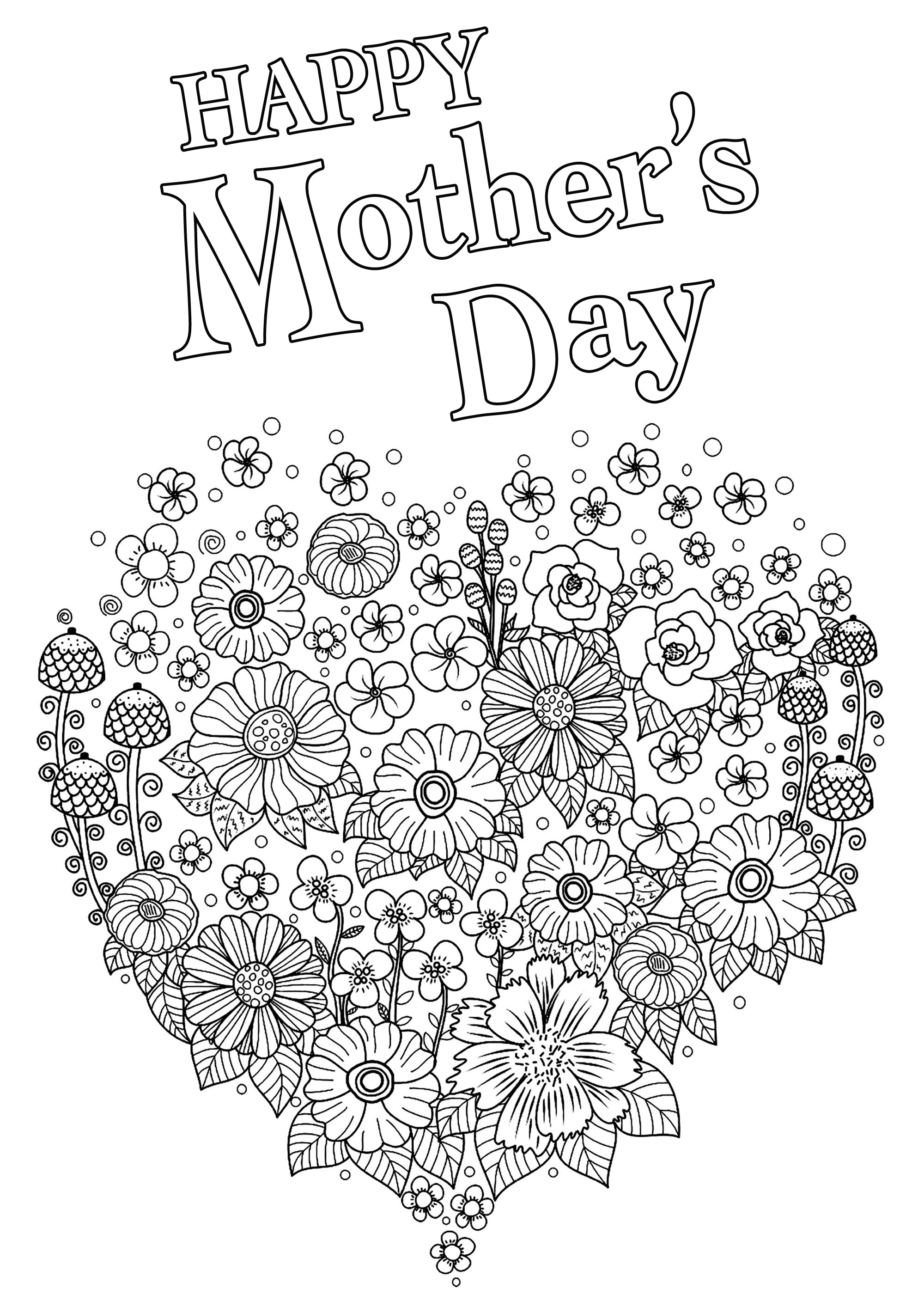 Happy mothers day with heart full of flowers