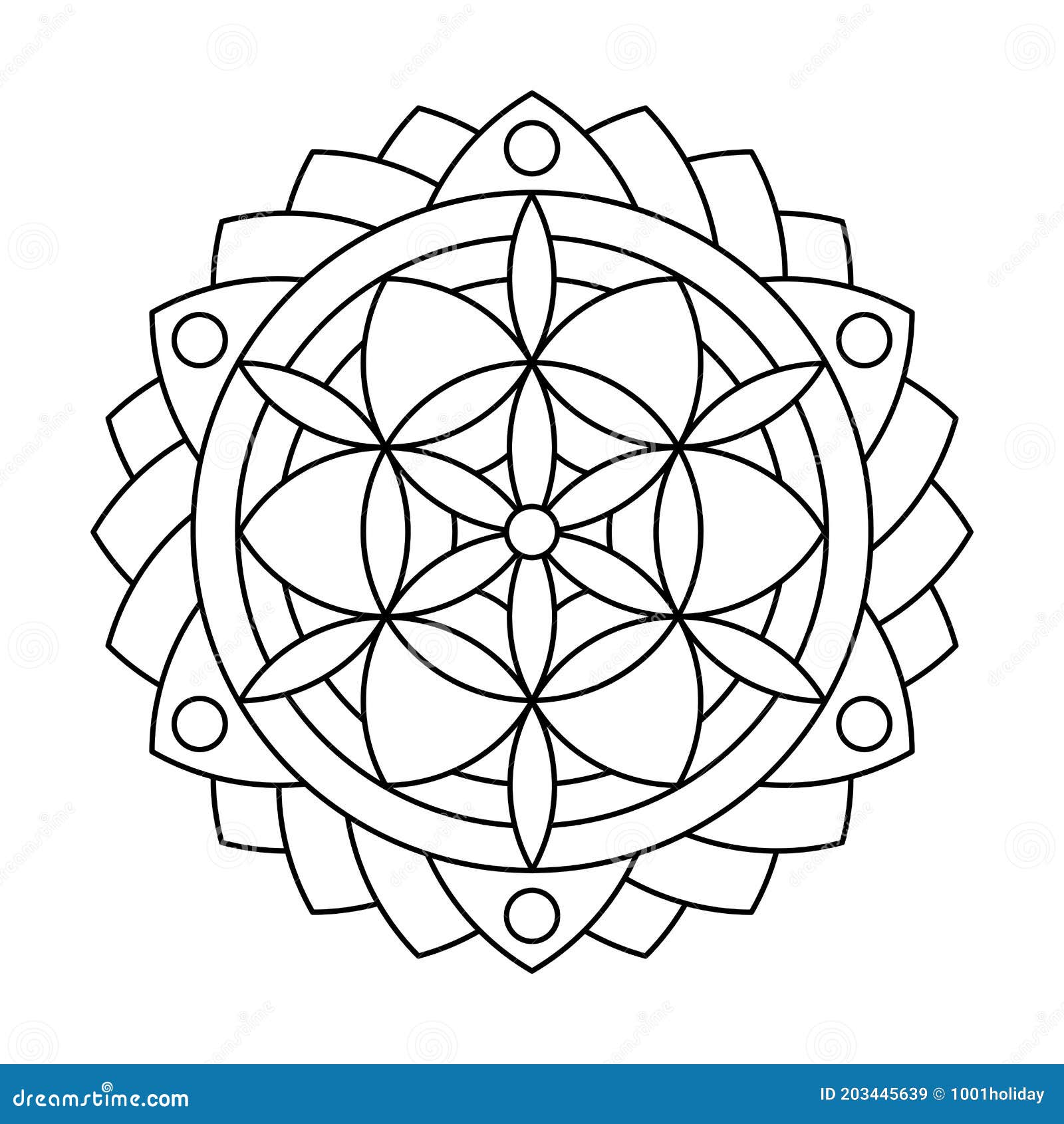 Sacred geometry flower of life circle vector mandala coloring book stock vector