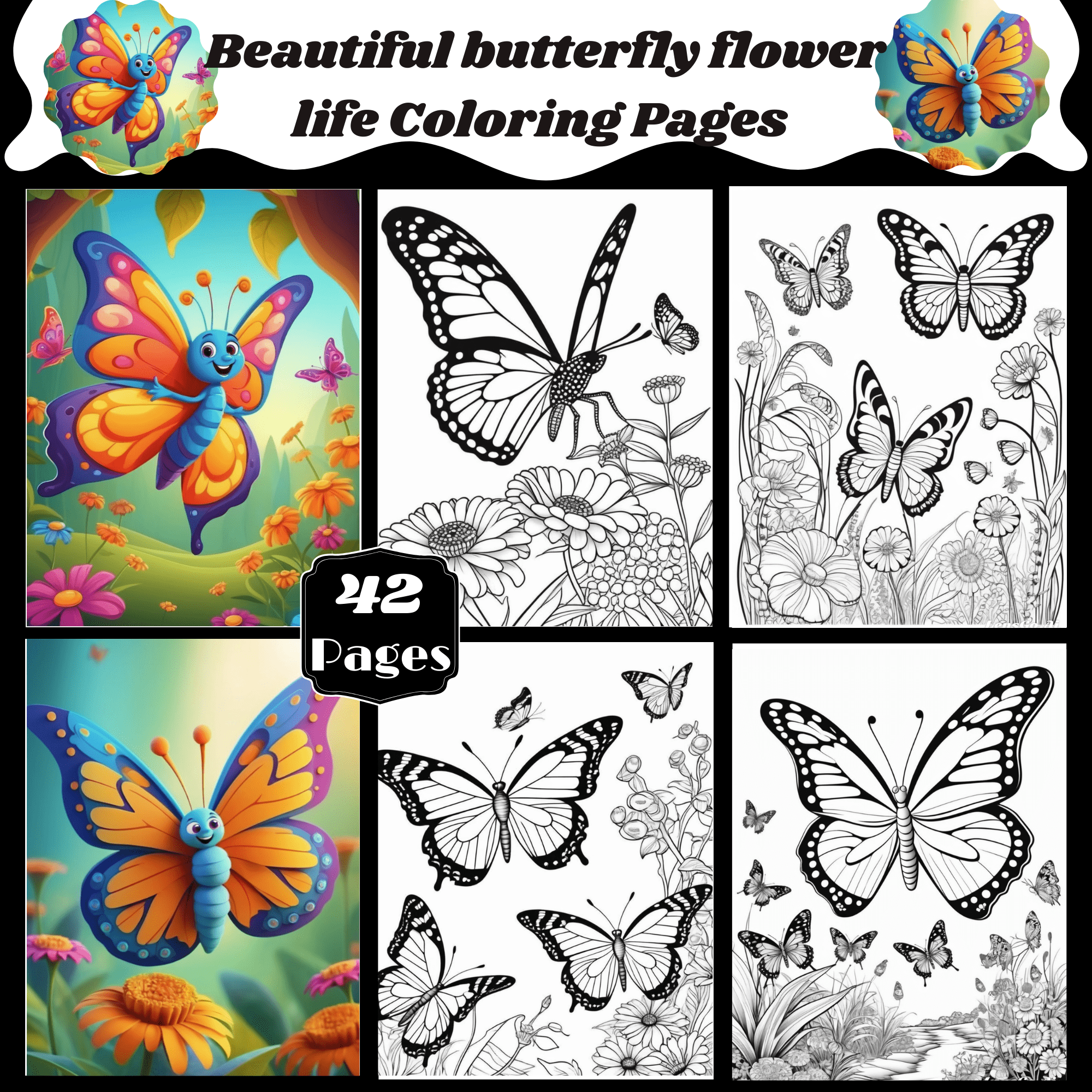 Beautiful butterfly flower life coloring pages