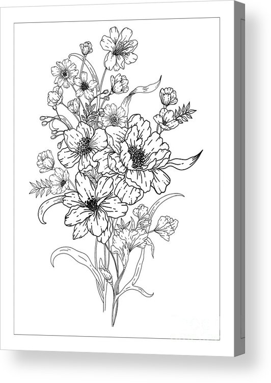 Flower bouquet coloring page acrylic print by lisa brando