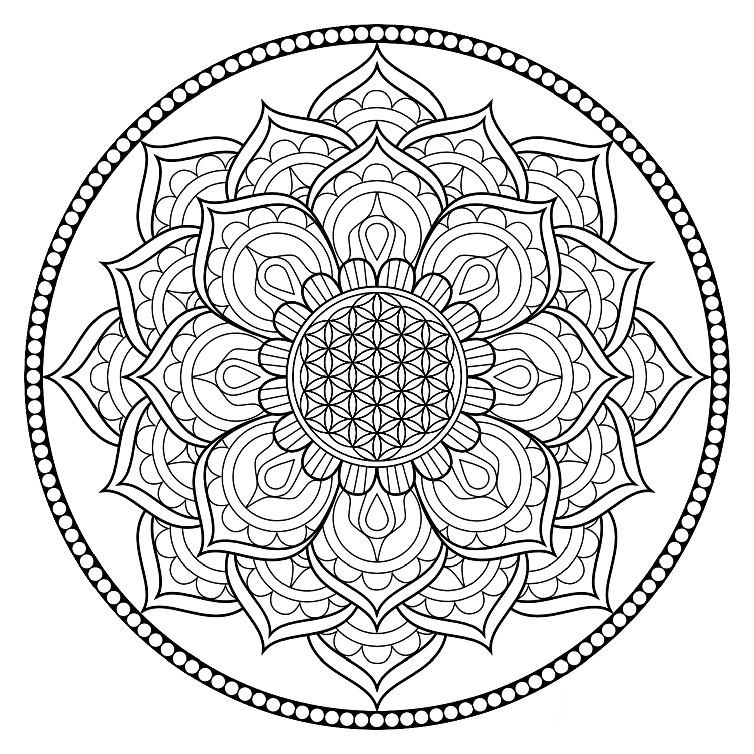 Relieve daily stresses with beautiful free flower of life coloring page