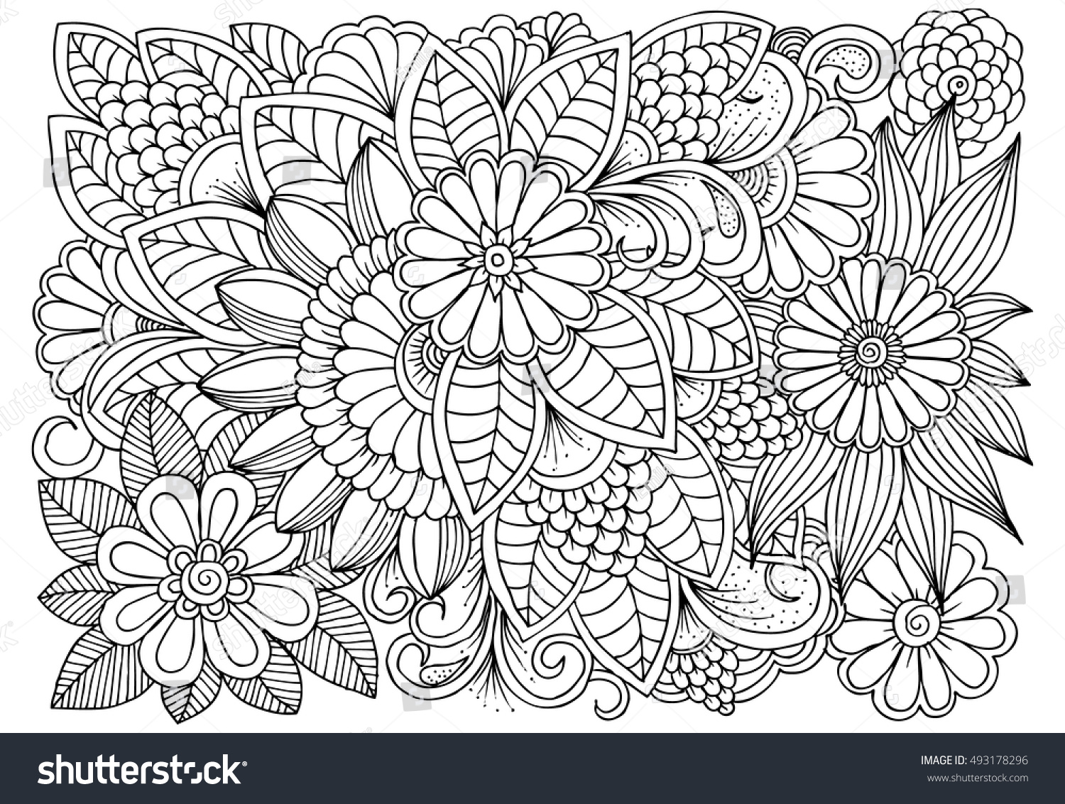 Hakuun black white flower pattern coloring doodle liittyvã vektorikuva rojaltivapaa