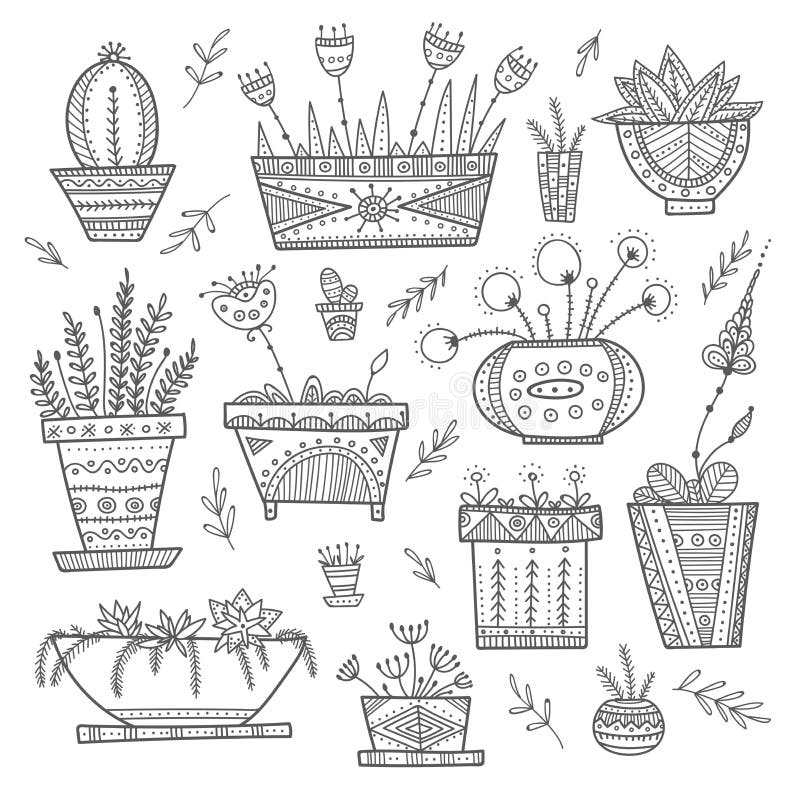 Flower pots and house plants set stock vector