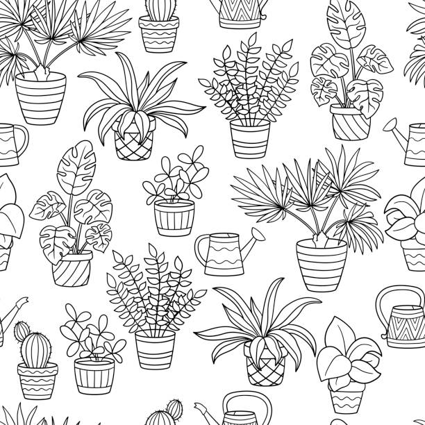 Flower pot coloring page stock illustrations royalty